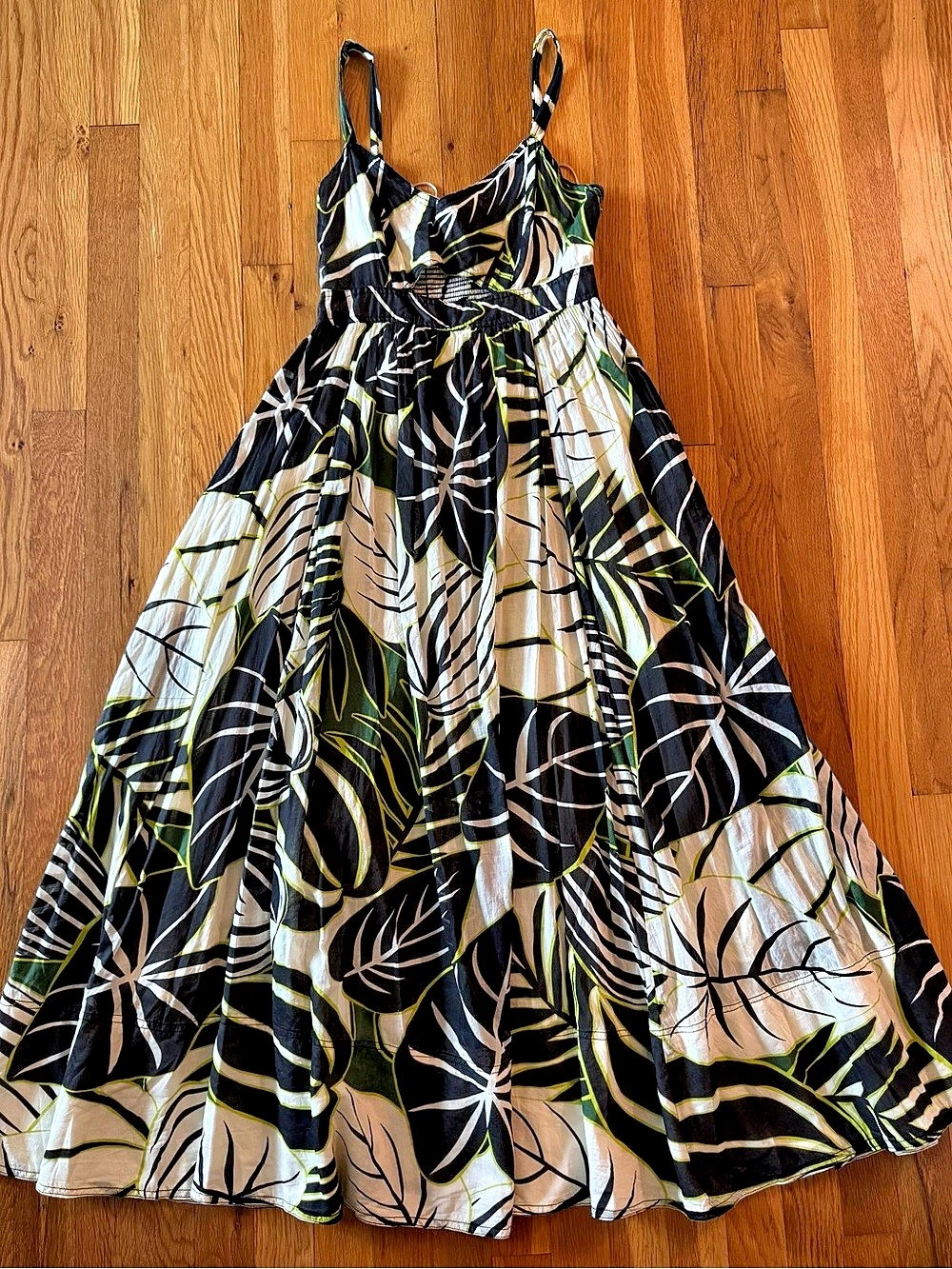 Joie Botanical Leaf Print Cotton Maxi Dress Black & White Size 6 Like New